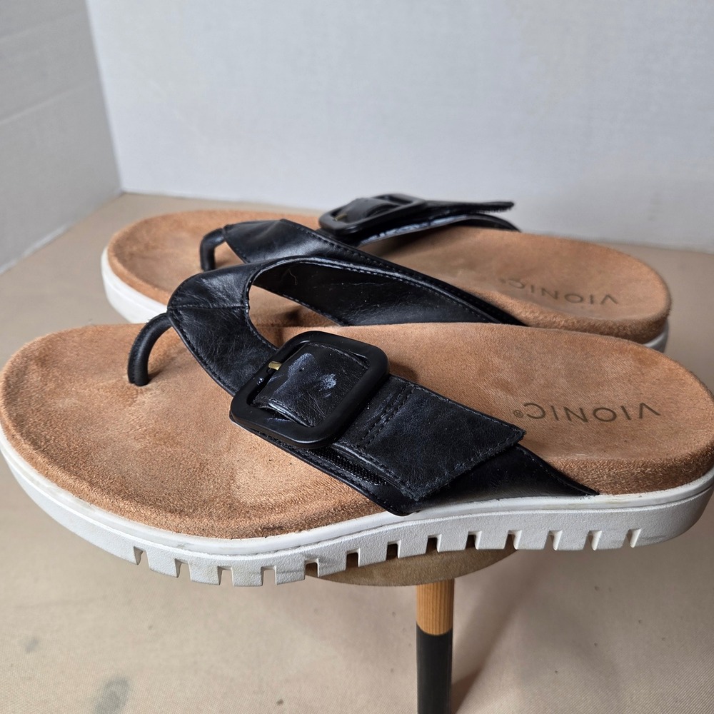 Vionic Uptown Marin Black Leather Buckle Sandals Orthotic Flip Flops 6.5 - Picture 9 of 16